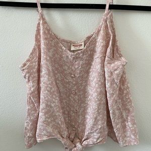 Womens/Girls Pink Floral Crop Button Up Tie Tank